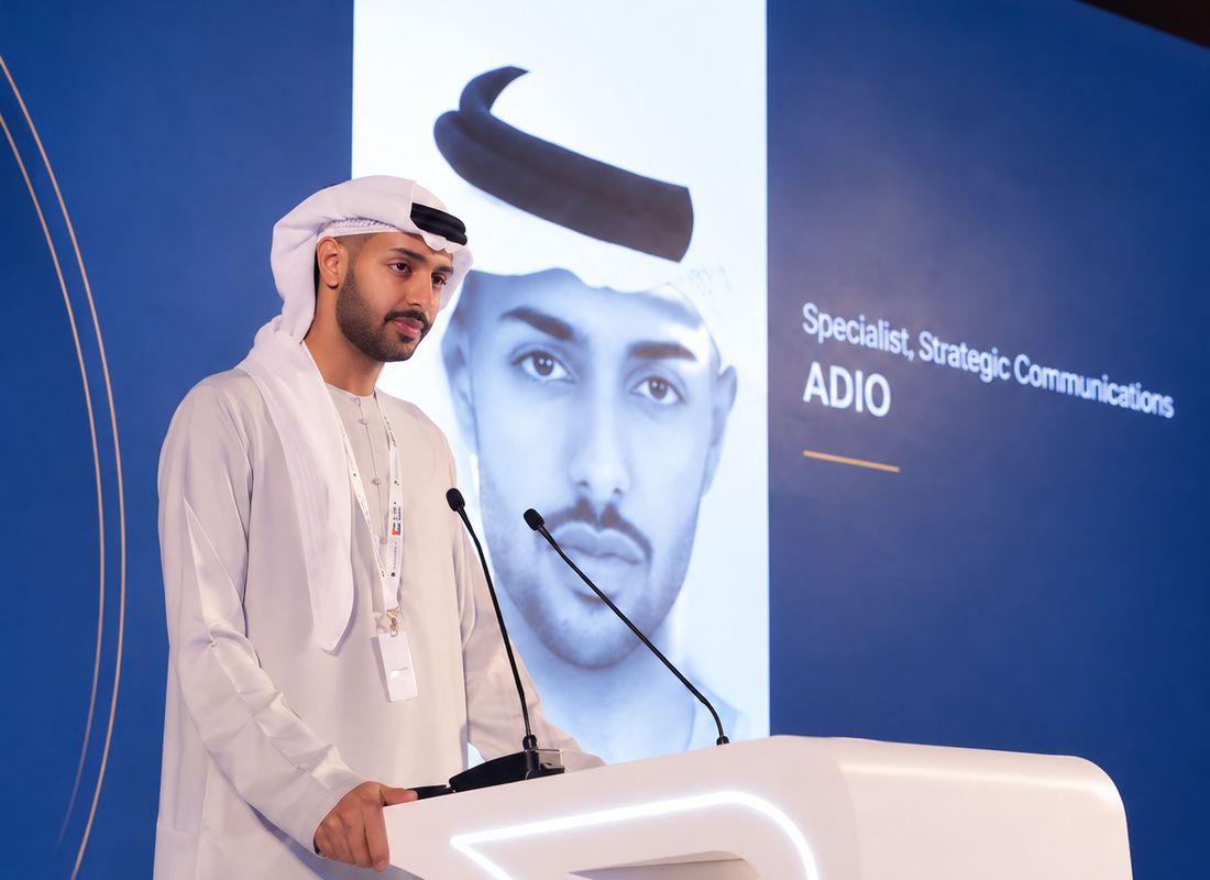 ADIO speaker at the podium during the Abu Dhabi-Brazil Partnership Summit – event production Abu Dhabi