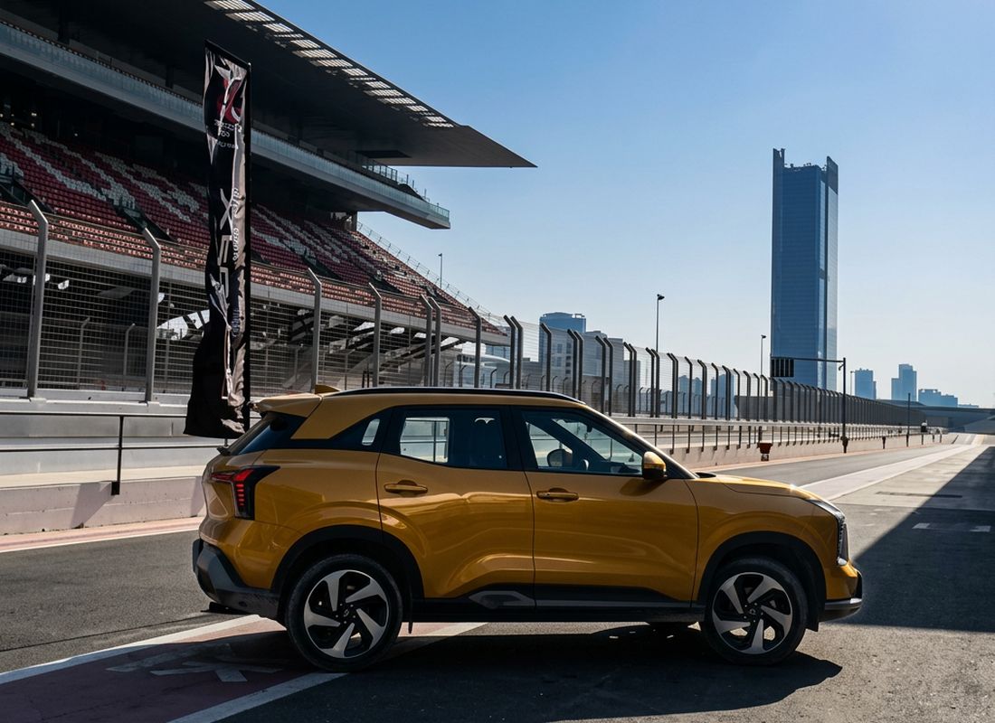 Mitsubishi XFORCE parked on the Dubai Autodrome pit lane – Mitsubishi Motors UAE campaign